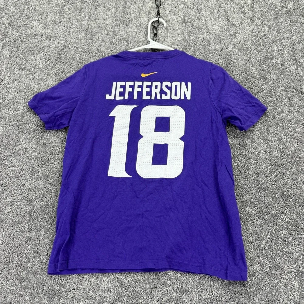 Minnesota Vikings Shirt Boys Large Purple NFL Football Nike Jefferson 18 Tee Top